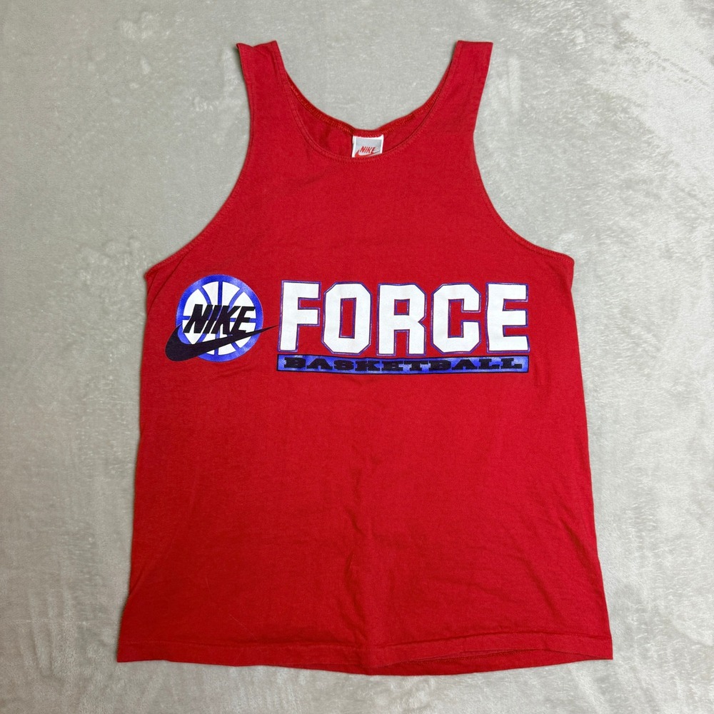 Vintage 90s Nike Force Basketball Tank Top Mens M Red Single Stitch Grey Tag USA